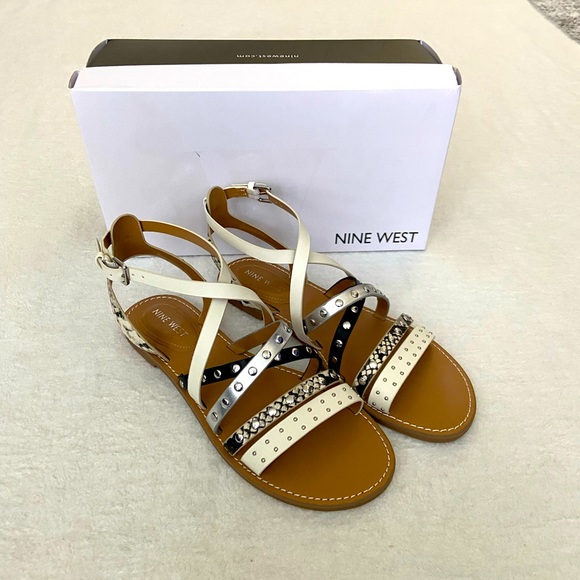 Nine West Shoes - Nine West Flat Black White and Silver Sandals